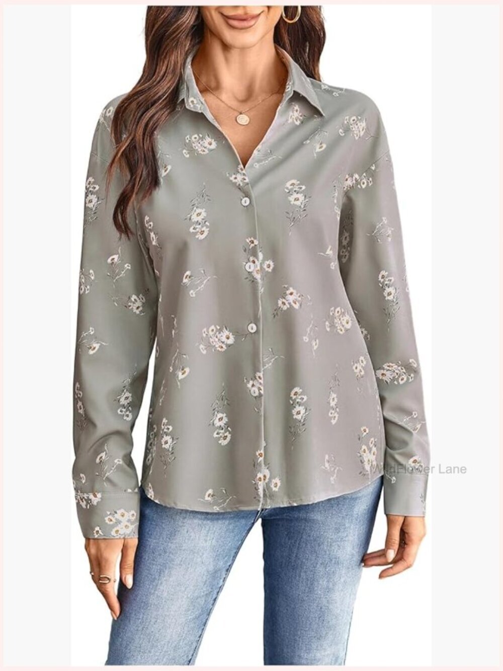 Long Sleeve Floral Button Down Shirt Blouse for Women Office Casual
